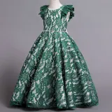 Toddler Girls Flying Sleeve Embroidery Lace Pearls Waist Formal Gowns Dress
