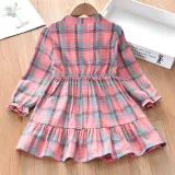Toddler Girls Long Sleeve Plaids Casual Cotton Dress
