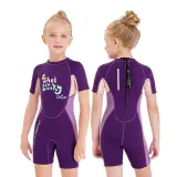 Kid Girls Print Word Lucky Short Sleeve Thickening Diving Suit Swimsuit