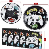 Color Game Handle Theme Birthday Decoration with Tablecloth Tableware Tissue Dinner Plate Paper Cup Set