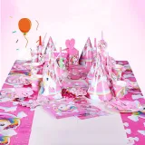 Dream Unicorn Theme Birthday Decoration with Tablecloth Tableware Paper Cup Straw Invitation Card Hat Set
