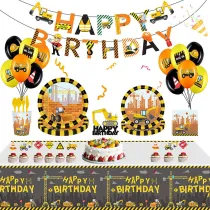 Engineering Vehicle Theme Birthday Decoration with Tablecloth Tableware Tissue Dinner Plate Paper Cup Set