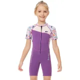 Kid Girls Print Dinosaur Short Sleeve Thickening Diving Suit Swimsuit