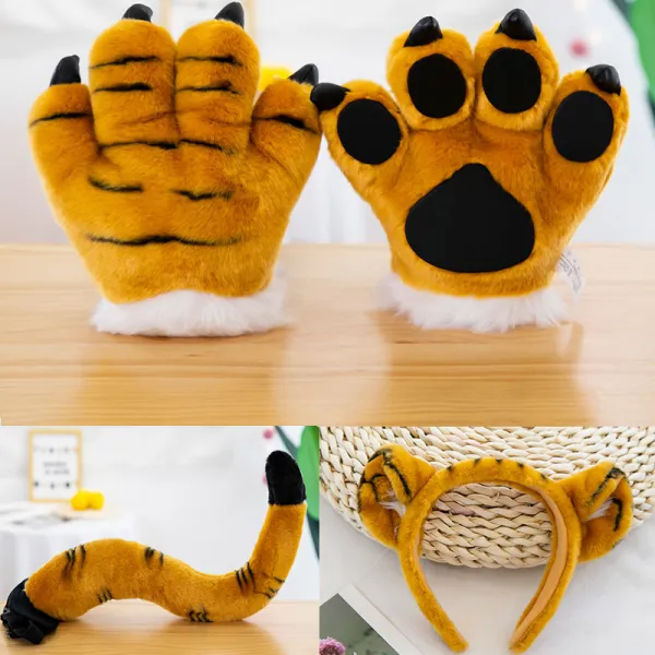 3PCS Animals Dolls Stuffed Plush Toys with Paw &Tail and Headband