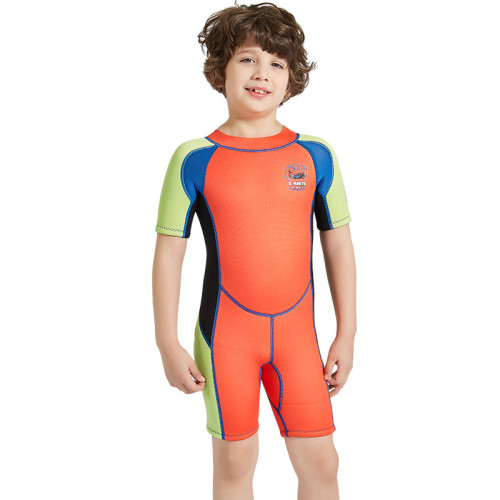 Kid Boys Print Sea Wave Short Sleeve Thickening Diving Suit Swimsuit