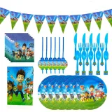 Puppy Dog Theme Birthday Decoration with Tablecloth Tableware Tissue Dinner Plate Paper Cup Set