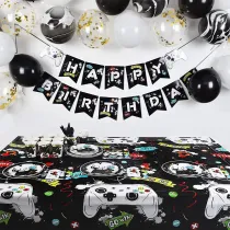 Color Game Handle Theme Birthday Decoration with Tablecloth Tableware Tissue Dinner Plate Paper Cup Set