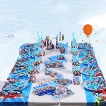 Super Heroe Theme Birthday Decoration with Tablecloth Tableware Tissue Dinner Plate Paper Cup Set