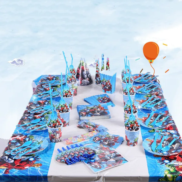 Super Heroe Theme Birthday Decoration with Tablecloth Tableware Tissue Dinner Plate Paper Cup Set