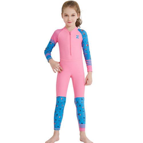 Kid Girls Print Butterfly Stripe Long Sleeve Thickening Diving Suit Swimsuit