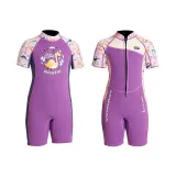 Kid Girls Print Dinosaur Short Sleeve Thickening Diving Suit Swimsuit