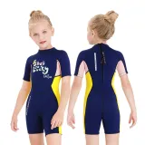 Kid Girls Print Word Lucky Short Sleeve Thickening Diving Suit Swimsuit