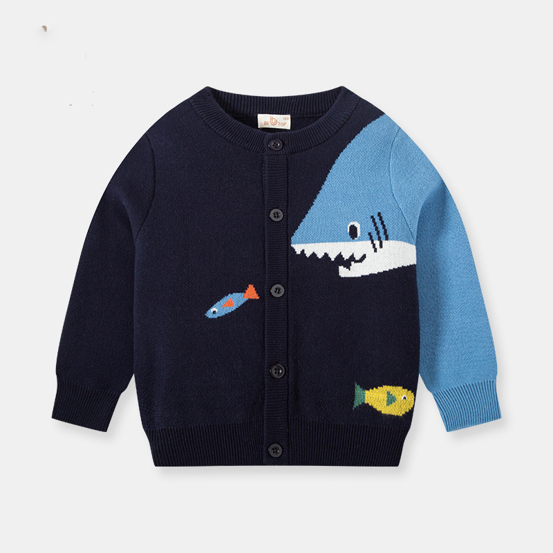 Toddler Boys Long Sleeve Cardigan Shark Pattern Outwear