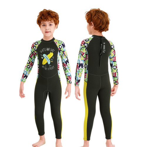Kid Boys Print Skate Long Sleeve Thickening Diving Suit Swimsuit