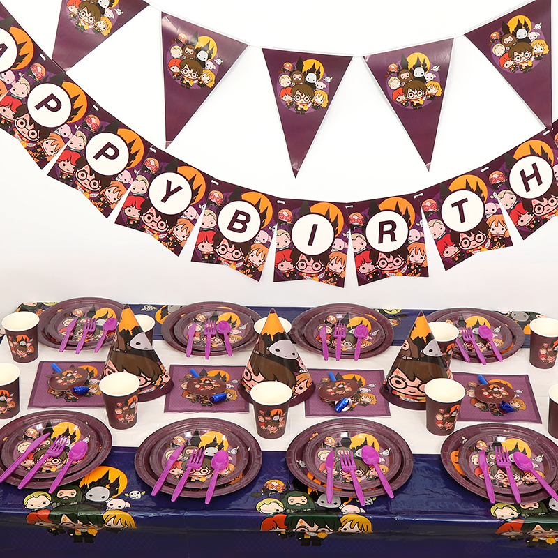 Harry Potter Theme Birthday Decoration with Tablecloth Tableware Tissue Dinner Plate Paper Cup Set