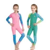 Kid Girls Print Butterfly Stripe Long Sleeve Thickening Diving Suit Swimsuit