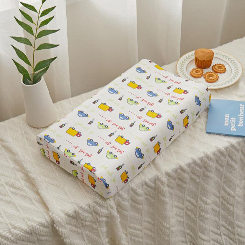 Kids Bed Pillows Natural Latex with Cartoon Cars Pattern Pillowcase Safe Comfortable Breathable