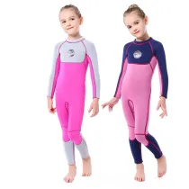 Kid Girls Pure Color Long Sleeve Thickening Diving Suit Swimsuit