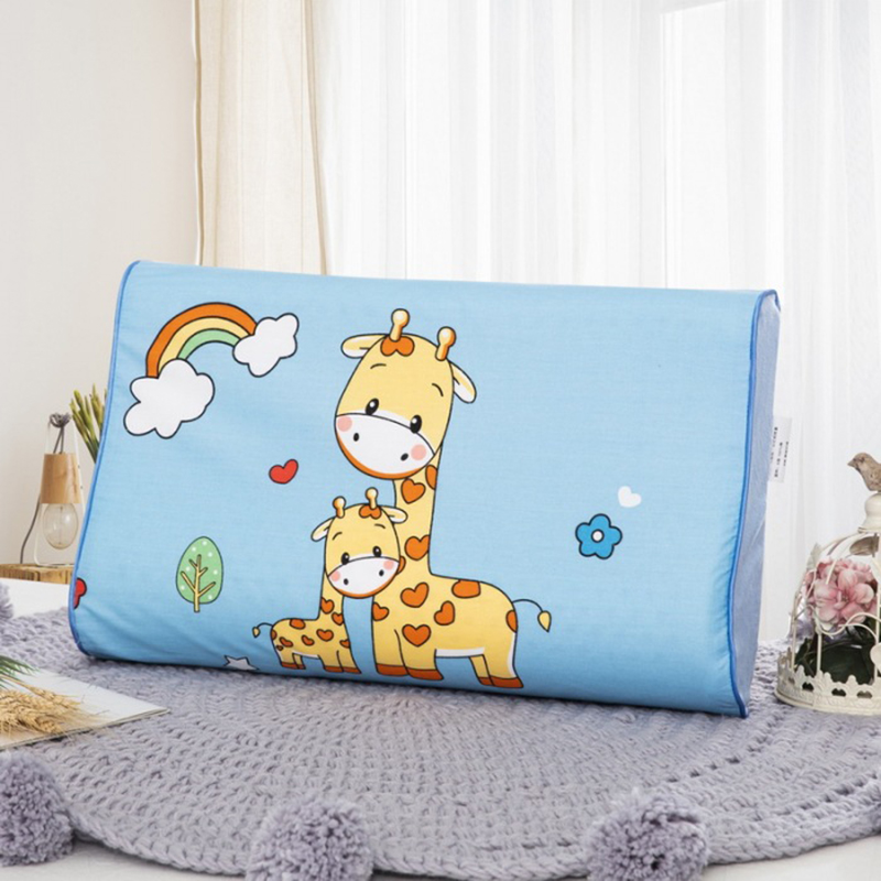 Kids Pillows Natural Latex with Cartoon Giraffe Animals Pattern Pillowcase