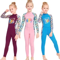 Kid Girls Print Letters Long Sleeve Thickening Diving Suit Swimsuit