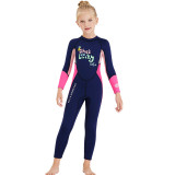 Kid Girls Print Word Lucky Long Sleeve Thickening Diving Suit Swimsuit
