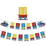 Cartoon Train Theme Birthday Decoration with Tablecloth Tableware Tissue Dinner Plate Paper Cup Set