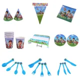 Puppy Dog Theme Birthday Decoration with Tablecloth Tableware Tissue Dinner Plate Paper Cup Set