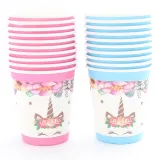 Flowers Unicorn Theme Birthday Decoration with Tablecloth Tableware Tissue Dinner Plate Paper Cup Set