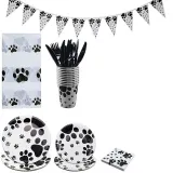 Dog PAW Theme Birthday Decoration with Tablecloth Tableware Paper Cup Hat Pennant Set