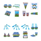 Puppy Dog Theme Birthday Decoration with Tablecloth Tableware Tissue Dinner Plate Paper Cup Set