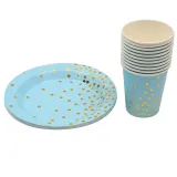 50PCS 10Sets Bronzing Dot Theme Birthday Decoration with Tablecloth Tableware Tissue Dinner Plate Paper Cup Set