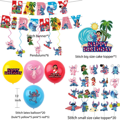 Stitch Theme Birthday Decoration with Tablecloth Tableware Tissue Dinner Plate Paper Cup Set