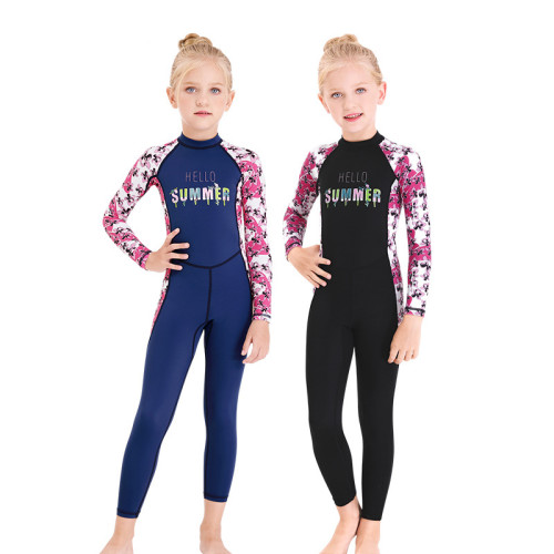 Kid Girls Print Hello Summer Long Sleeve Thickening Diving Suit Swimsuit