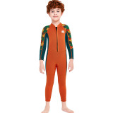 Kid Boys Print Leaves Long Sleeve Thickening Diving Suit Swimsuit