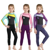 Kid Girls Pure Color Long Sleeve Thickening Diving Suit Swimsuit