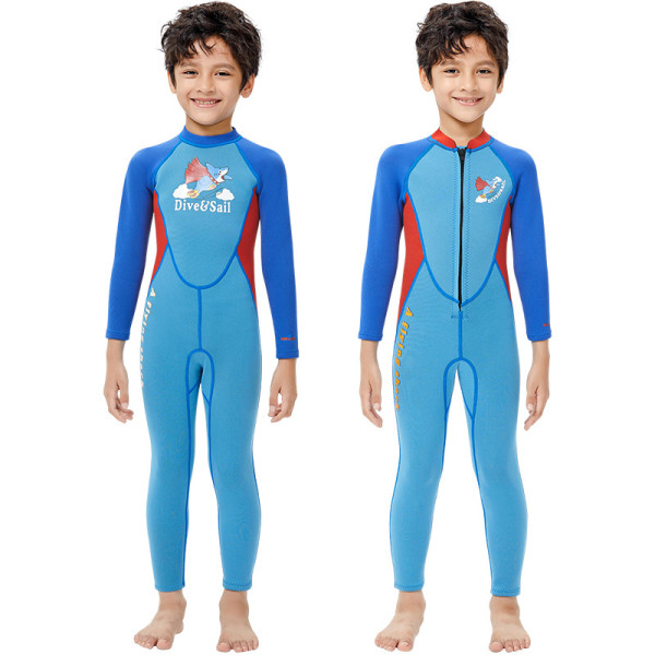 Kid Boys Print Shark Long Sleeve Thickening Diving Suit Swimsuit