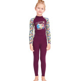 Kid Girls Print Letters Long Sleeve Thickening Diving Suit Swimsuit