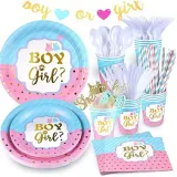 Boy or Girl Theme Baby Birthday Decoration with Tablecloth Tableware Tissue Dinner Plate Paper Cup Set