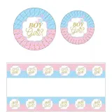 Boy or Girl Theme Baby Birthday Decoration with Tablecloth Tableware Tissue Dinner Plate Paper Cup Set