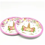 Flowers Unicorn Theme Birthday Decoration with Tablecloth Tableware Tissue Dinner Plate Paper Cup Set