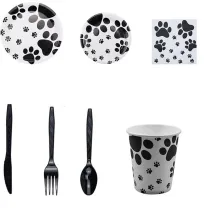 Dog PAW Theme Birthday Decoration with Tablecloth Tableware Paper Cup Hat Pennant Set