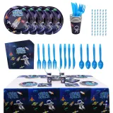 Outer Space Astronauts Theme Birthday Decoration with Tablecloth Tableware Tissue Dinner Plate Paper Cup Set