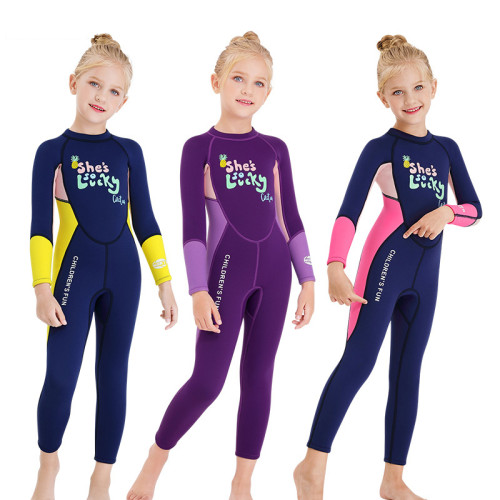 Kid Girls Print Word Lucky Long Sleeve Thickening Diving Suit Swimsuit