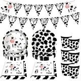 Little Cow Theme Birthday Decoration with Tablecloth Tableware Tissue Dinner Plate Paper Cup Set