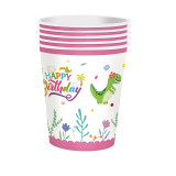 Pink Dinosaur Theme Birthday Decoration with Tablecloth Tableware Tissue Dinner Plate Paper Cup Set