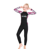 Kid Girls Print Hello Summer Long Sleeve Thickening Diving Suit Swimsuit