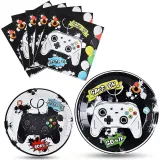 Color Game Handle Theme Birthday Decoration with Tablecloth Tableware Tissue Dinner Plate Paper Cup Set
