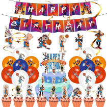 Basketball Cartoon Character Theme Birthday Decoration with Tablecloth Tableware Tissue Dinner Plate Paper Cup Set