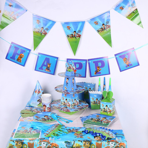 PAW Patrol Theme Birthday Decoration with Tablecloth Tableware Tissue Dinner Plate Paper Cup Set