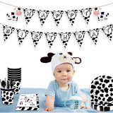 Little Cow Theme Birthday Decoration with Tablecloth Tableware Tissue Dinner Plate Paper Cup Set